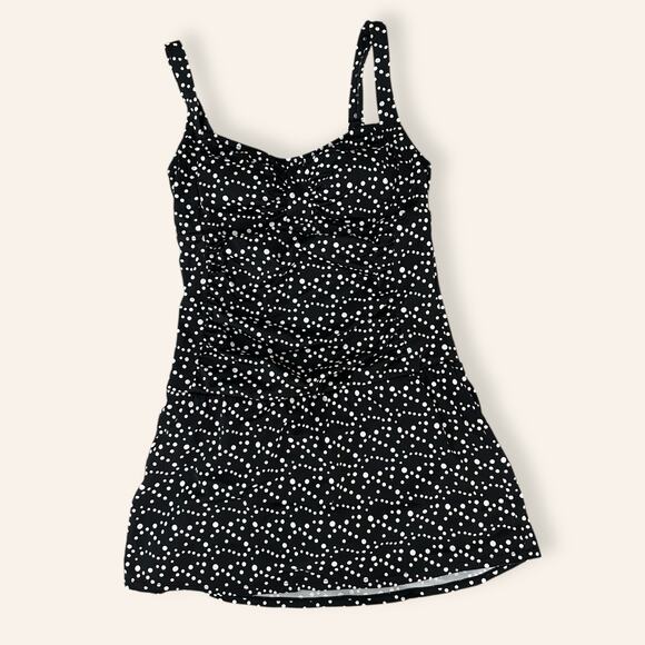 Black and White Polkadot One Piece Swim Dress Size 6 - Picture 1 of 5